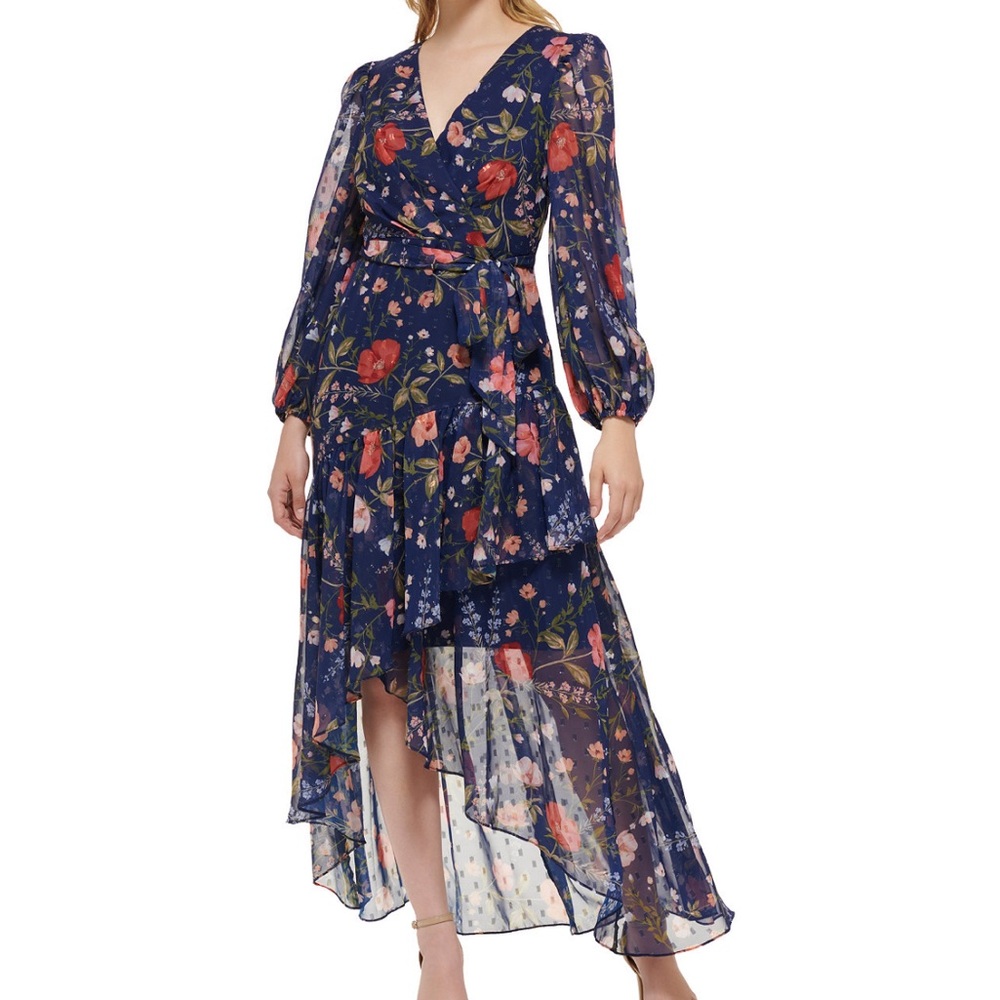 Eliza J Women's Floral-Print High-Low Clip-Dot Dress -
